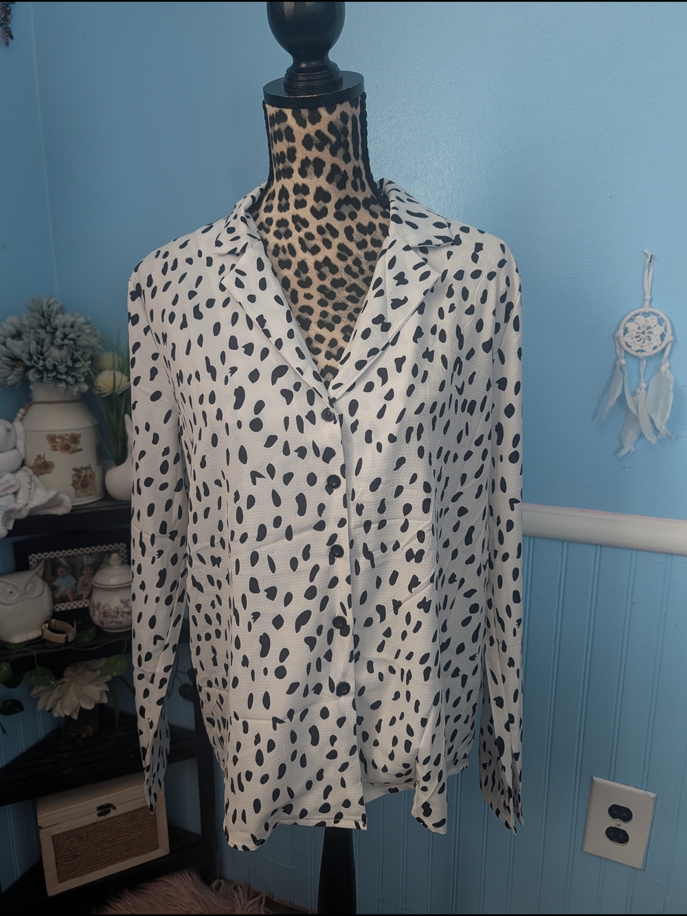 Brand new- Polka Dot Button-Down Shirt - White/Black